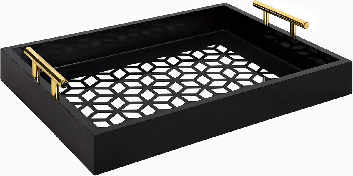 Pink and Gold Decorative Tray with Metal Handles V754066