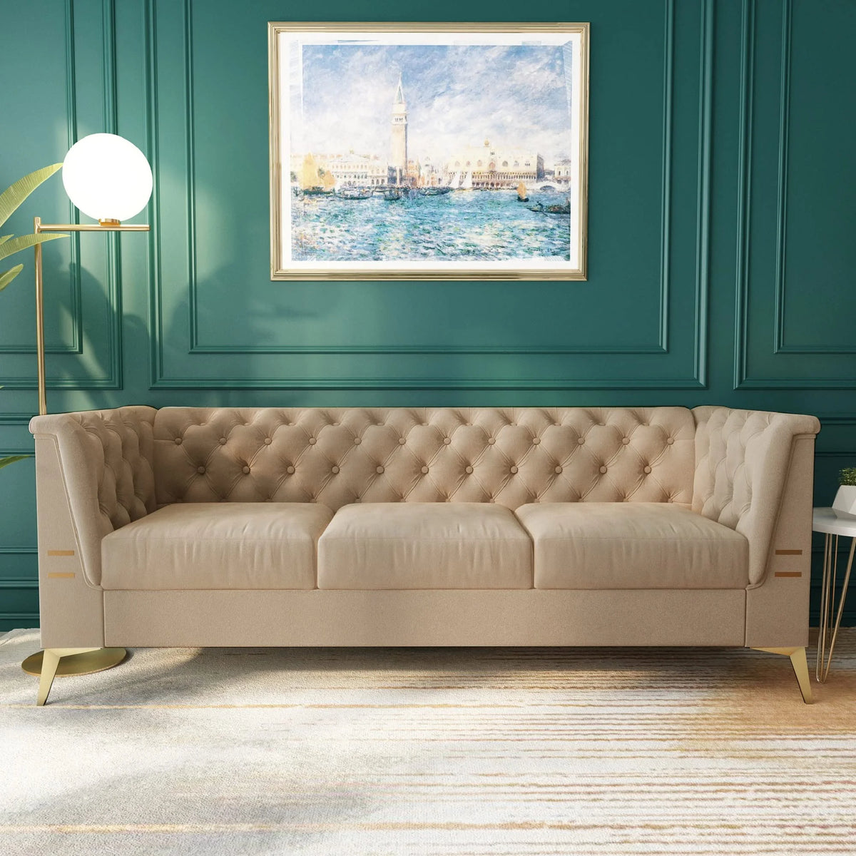 Khaki Velvet Upholstered Sofa Y6264