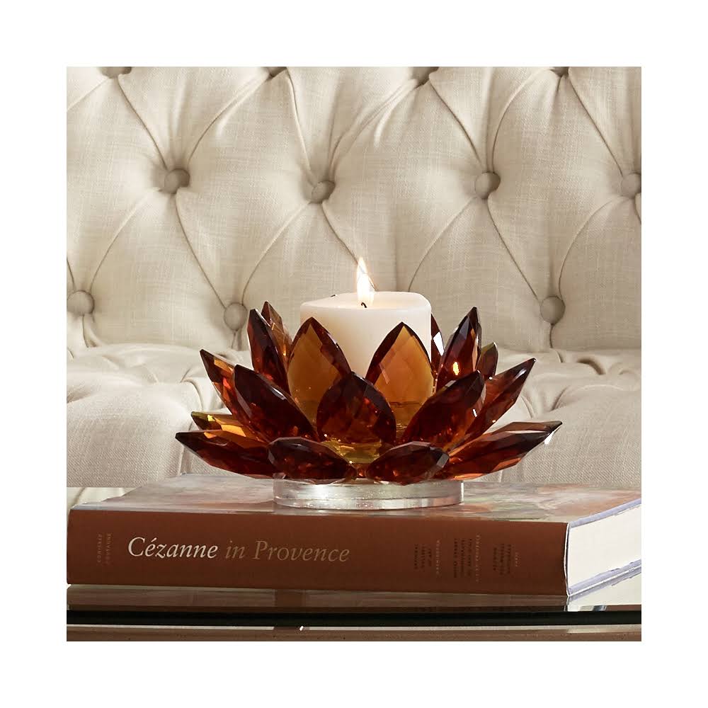 Amber Glass Crystal Lotus Candle Holder J186996