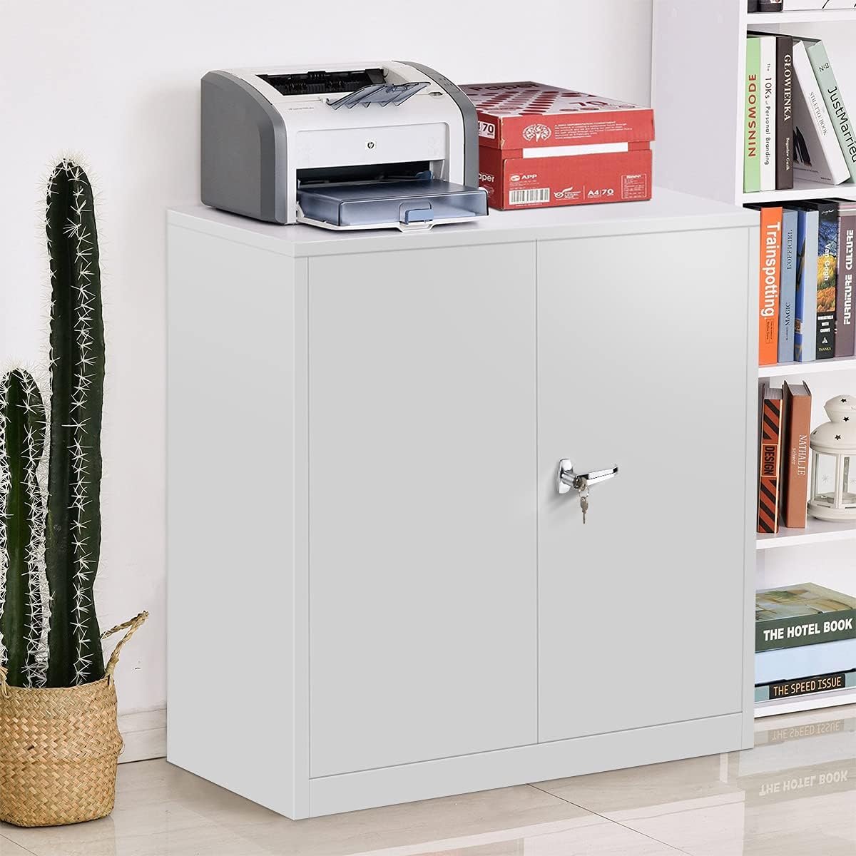 Grey Tall Metal Lockable Storage Cabinet with 2 Adjustable Shelves P966