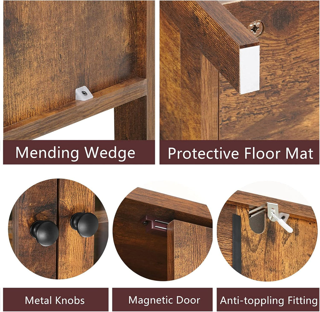 Rustic Brown Freestanding Bathroom Floor Storage Cabinet with Glass Door and Adjustable Shelf A72651