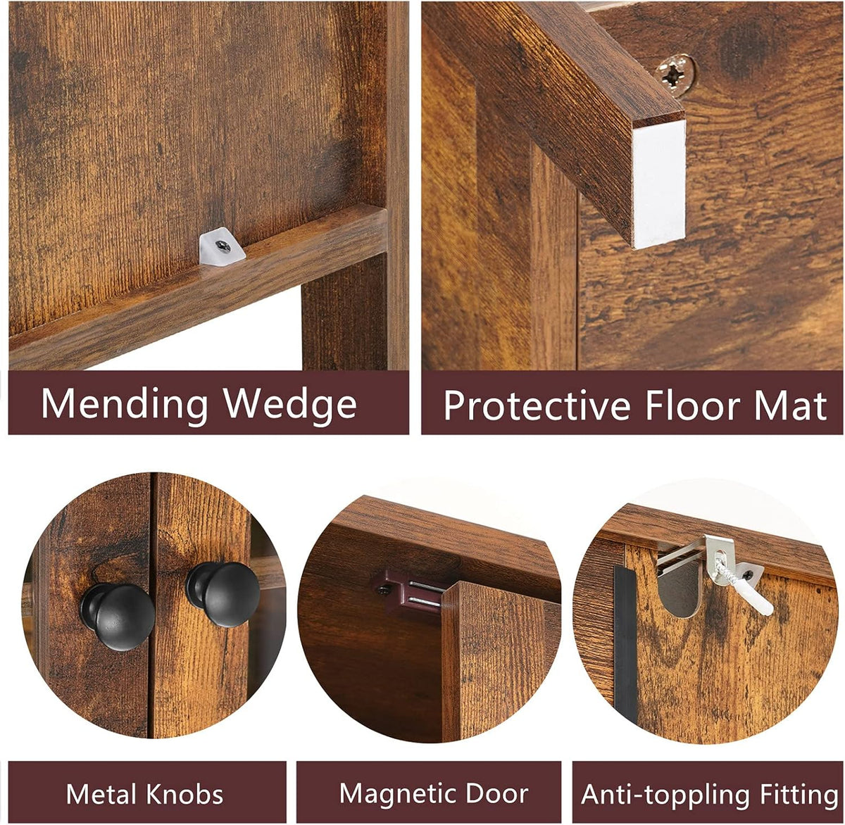 Rustic Brown Freestanding Bathroom Floor Storage Cabinet with Glass Door and Adjustable Shelf A72651