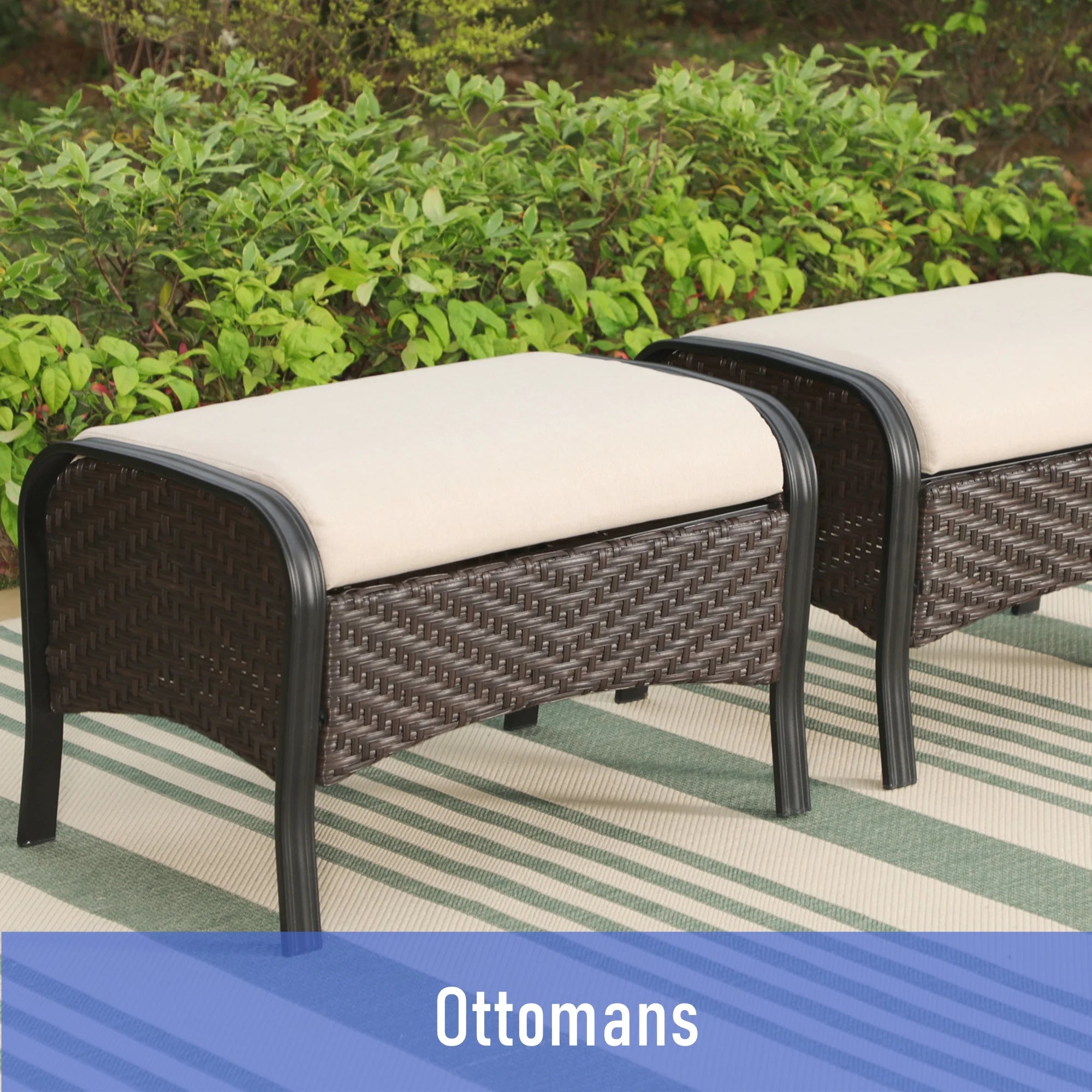 7-Seat Patio Conversation Set with 3-Seat Sofa, Rocking Chairs, Ottomans & Table, Black & Beige U129701