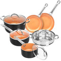 10 Pc Non-Stick Copper Cookware Set with Steamer Ceramic Coating F890