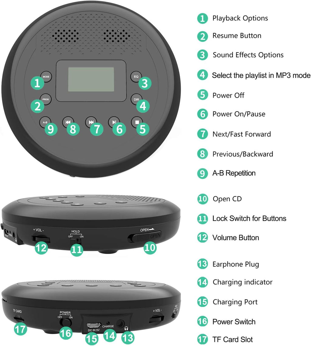 Portable CD Player with Built-in Speakers, Headphones, Pack of 2 K19845