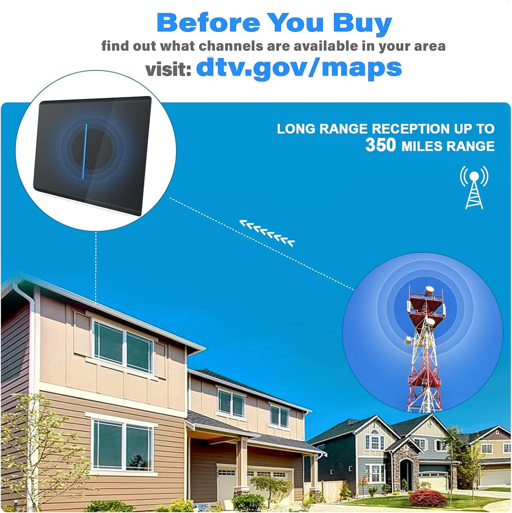 Indoor TV Antenna with 33ft Coax HDTV Cable, Pack of 2 O487546