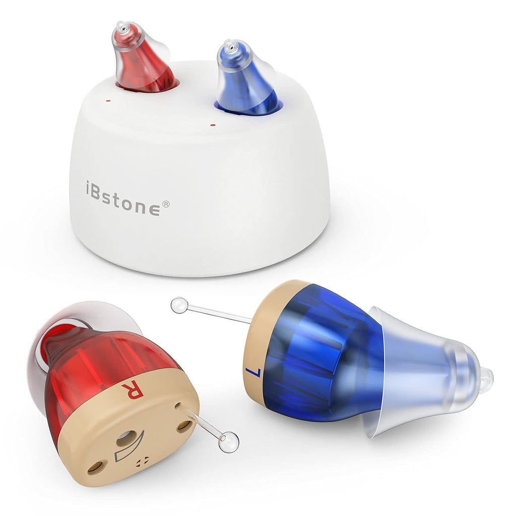 Rechargeable Completely-in-Canal Mini Digital Hearing Amplifier, Blue & Red, Pair Q339041