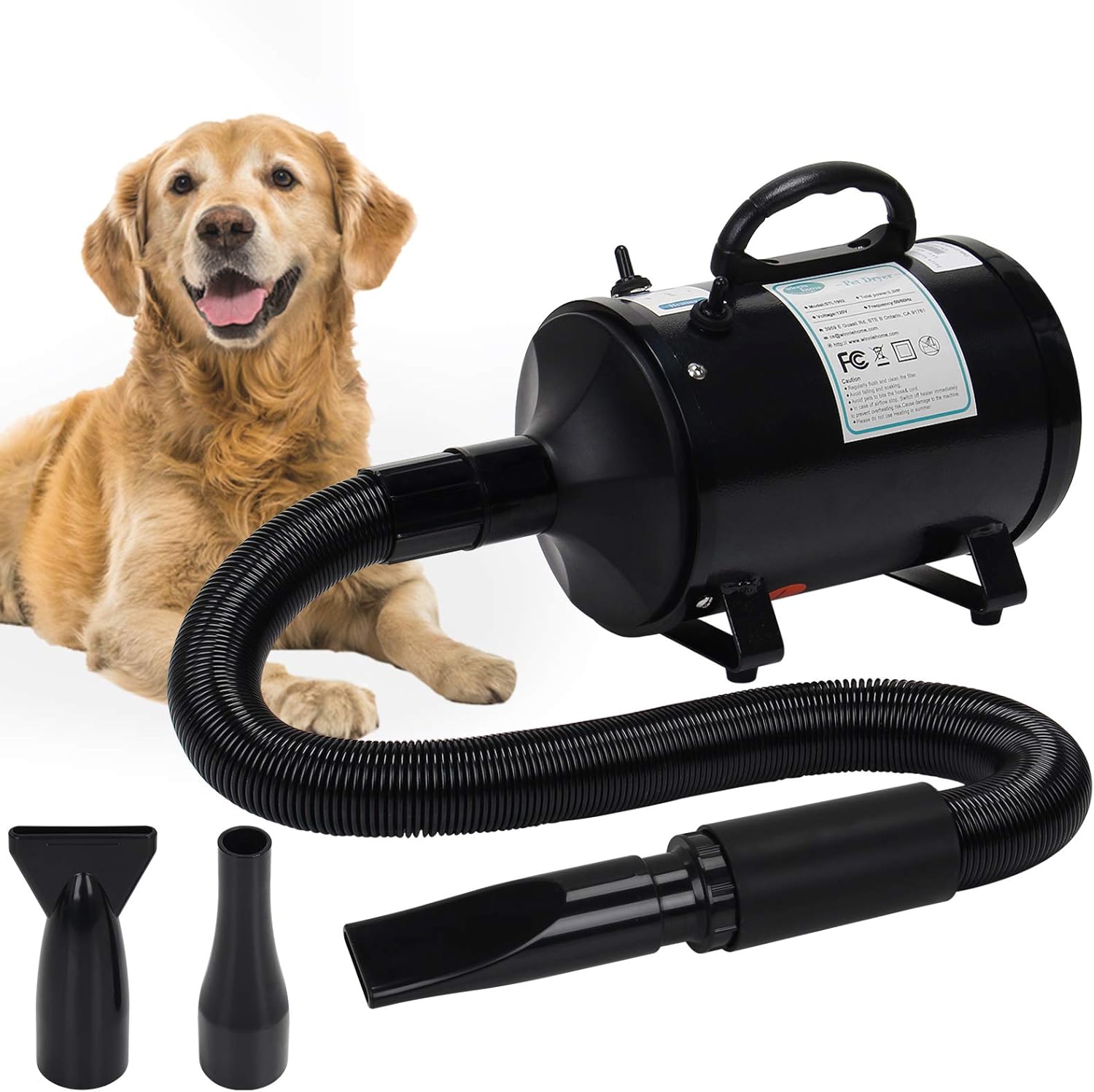 3.2HP Pet Grooming Hair Dryer with Hose, 3 Nozzle Options, Pack of 2 C136