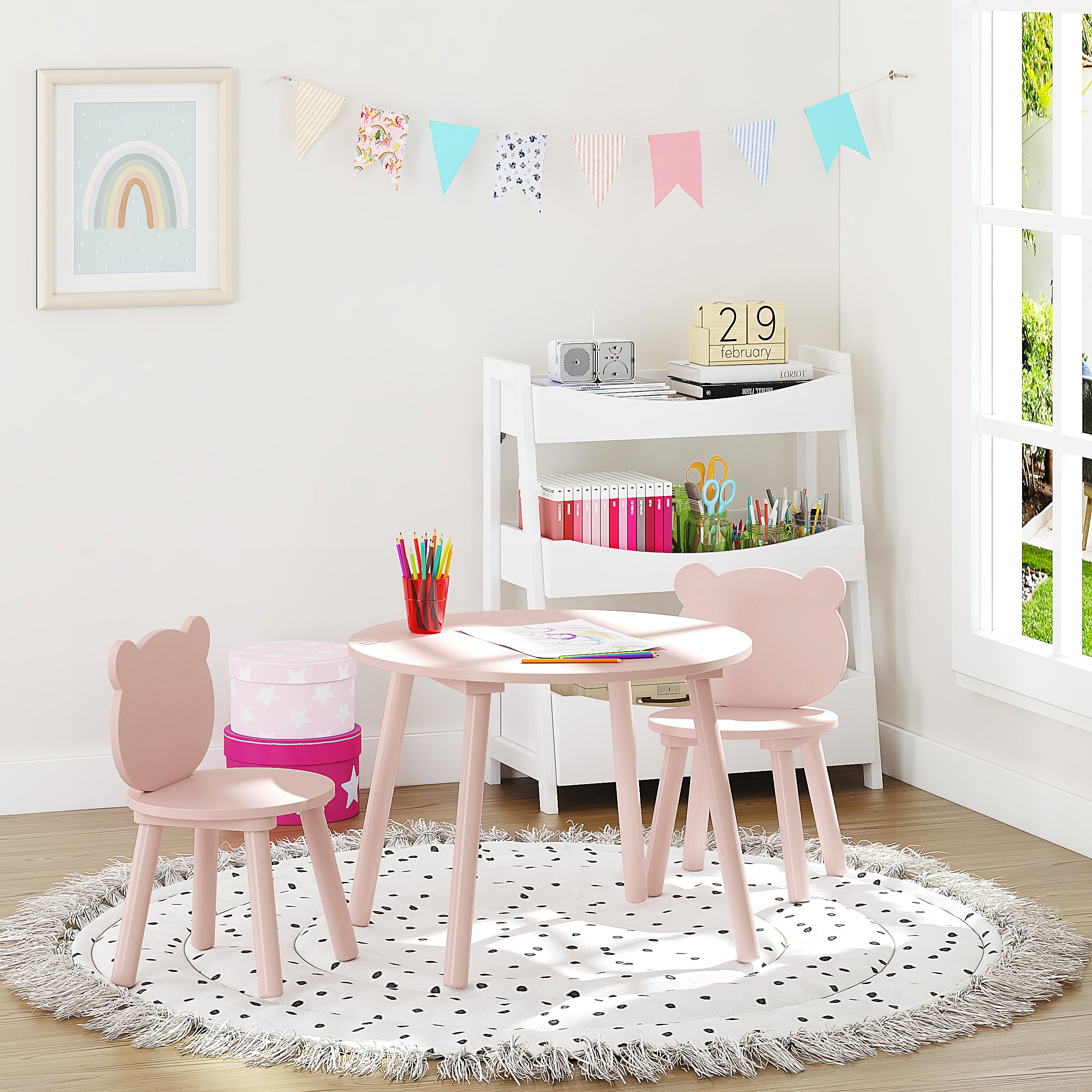 3 Pieces Kids Wood Table and Chair Set F9320
