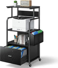 3 Tier Mobile Printer Stand with Drawer, Storage Bag, Metal Hook, Lockable Casters D6388