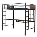 Black Twin Loft Bed with Desk and Storage Shelf I57001