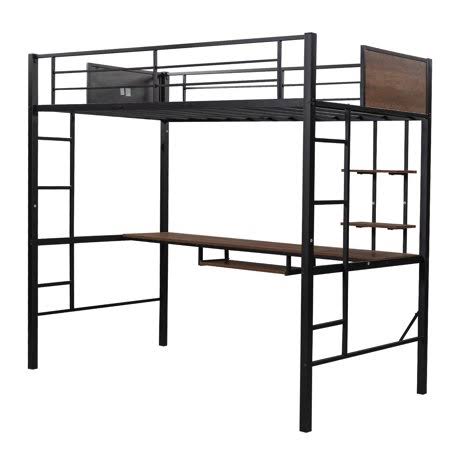 Black Twin Loft Bed with Desk and Storage Shelf I57001