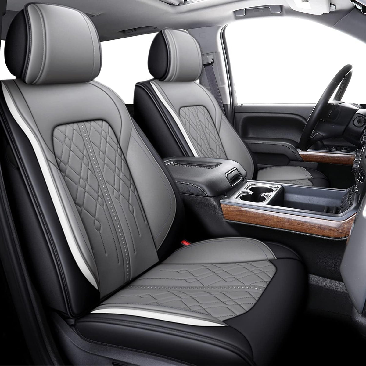 Gray Waterproof Leather Full Set Car Seat Covers R35566