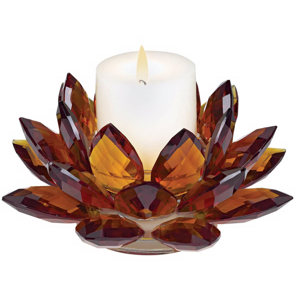 Amber Glass Crystal Lotus Candle Holder J186996
