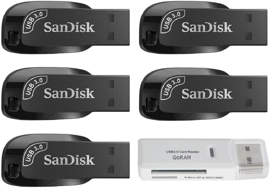 128GB 5 Pack Ultra Shift USB 3.0 Flash Drive with Card Reader U8178