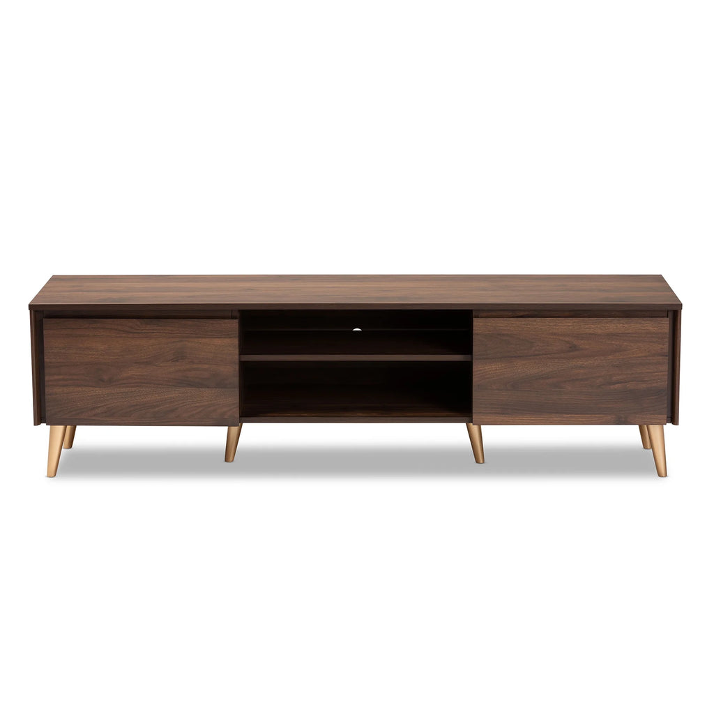 Walnut Brown and Gold Finished Wood TV Stand U266050