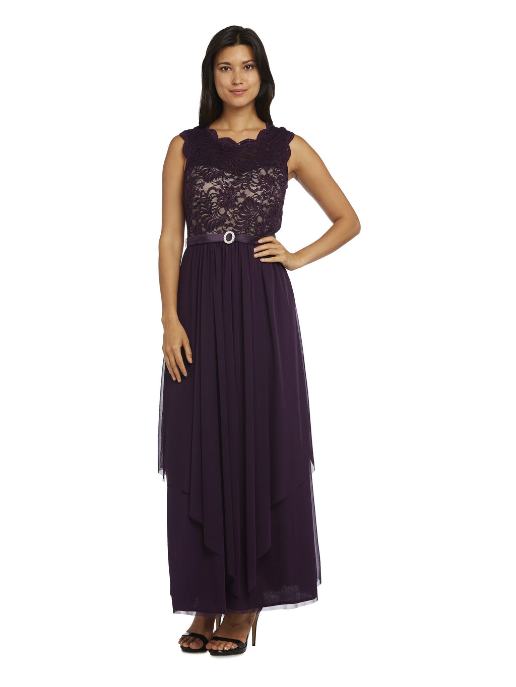 Purple/Blue/Beige Lace Evening Gown V6765