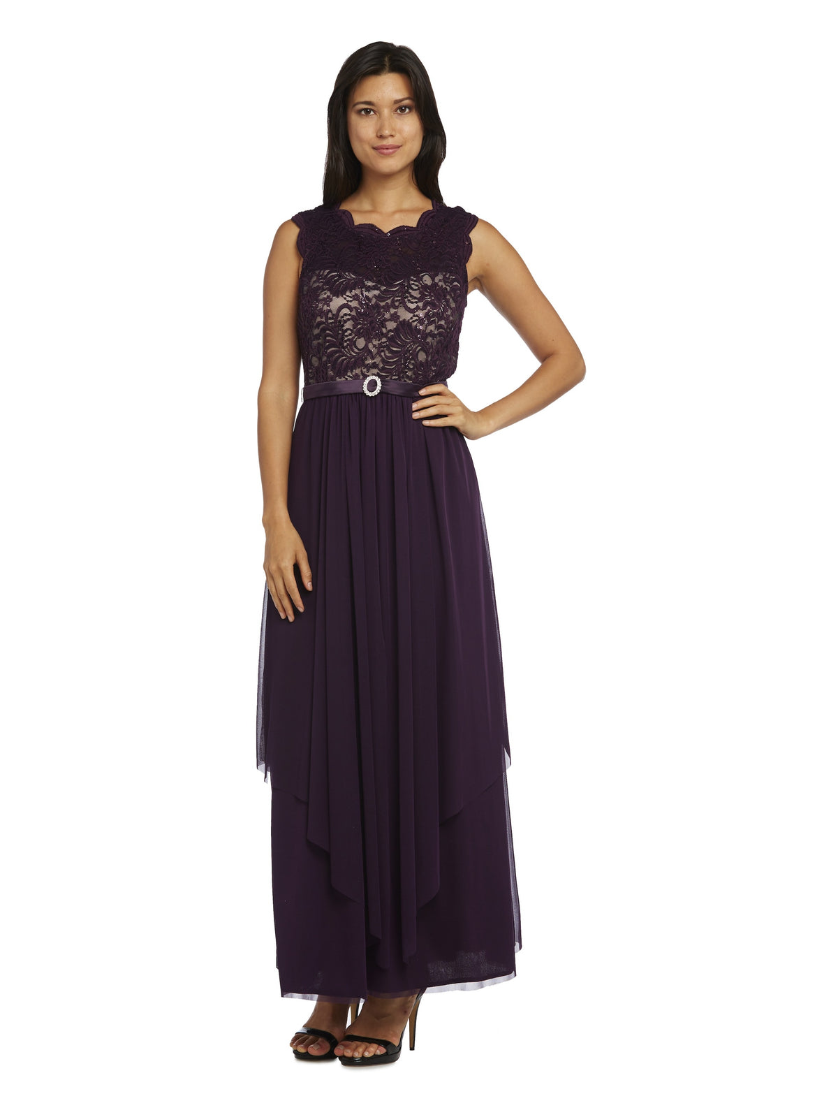 Purple/Blue/Beige Lace Evening Gown V6765