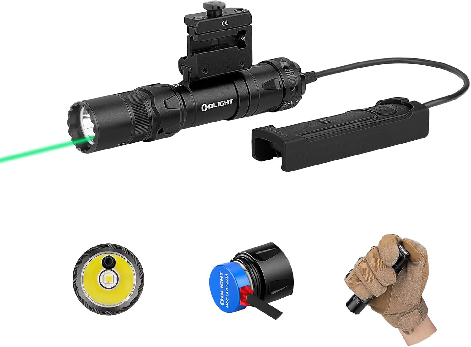 1000 Lumens Rechargeable Tactical Flashlight with Green Beam and White LED Combo L815