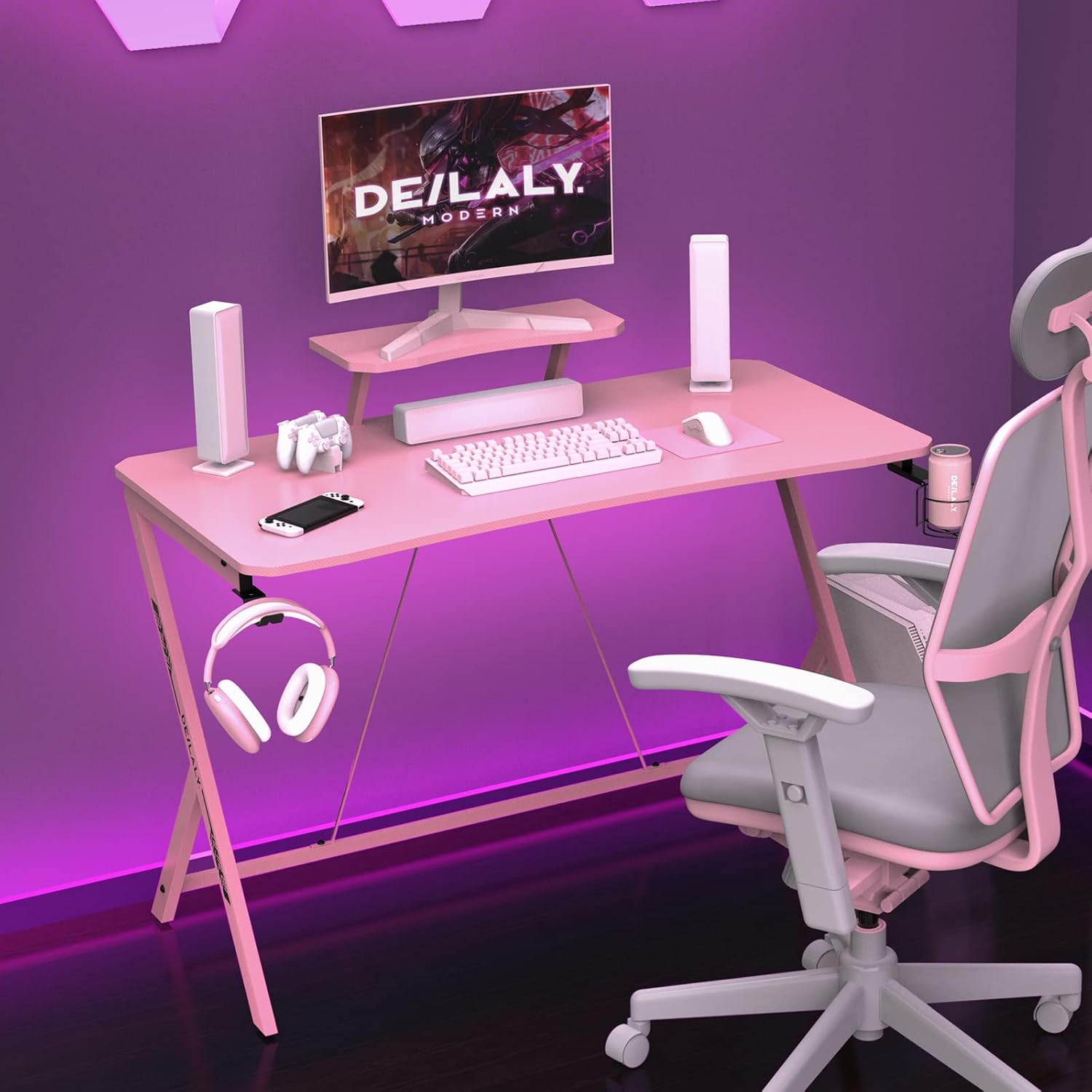 Gaming Computer Desk with Monitor Stand and Cup Holder T43460