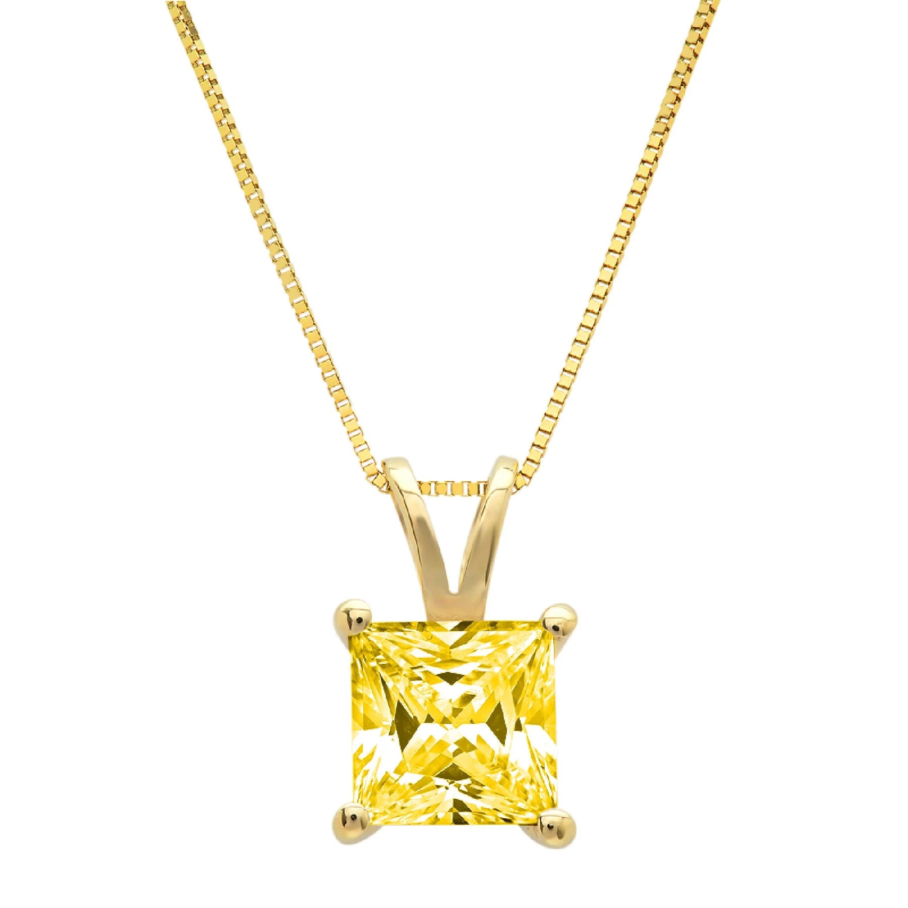 14k Yellow Gold Princess Cut Moissanite Pendant with 18" Chain V112298