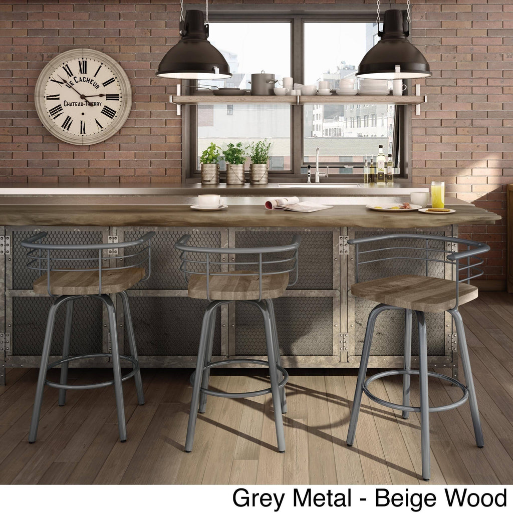 Swivel Metal Barstool with Distressed Wood Seat J895