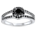 14K White Gold Black Diamond Pave Halo Engagement Ring T75932