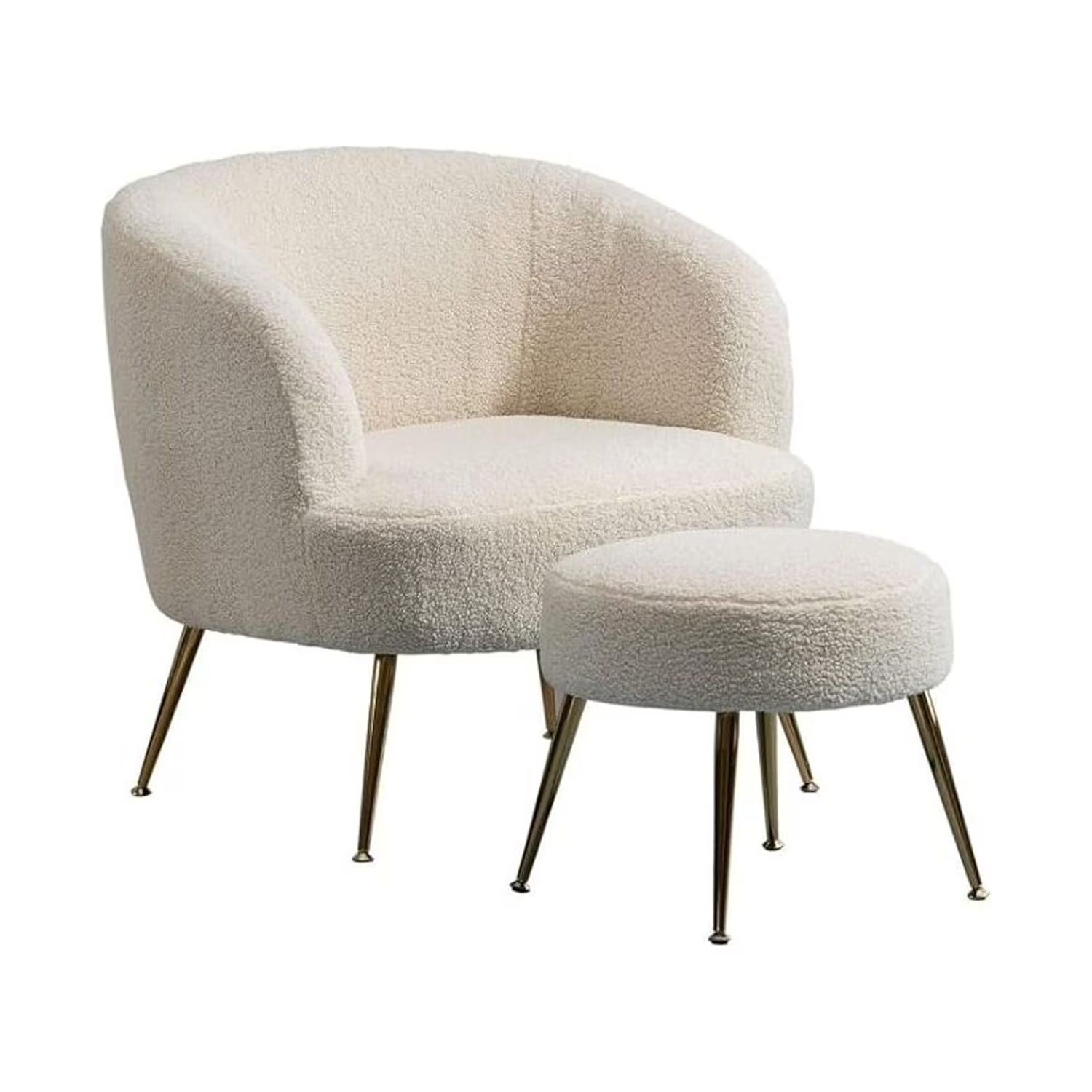 Beige Wool Accent Armchair with Ottoman and Gold Leg H178123
