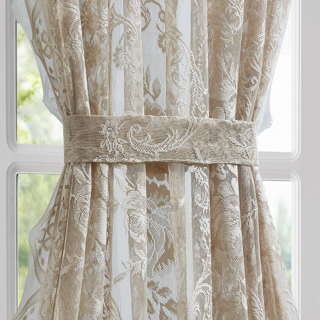 Gold Linen Lace French Door Curtains L13248