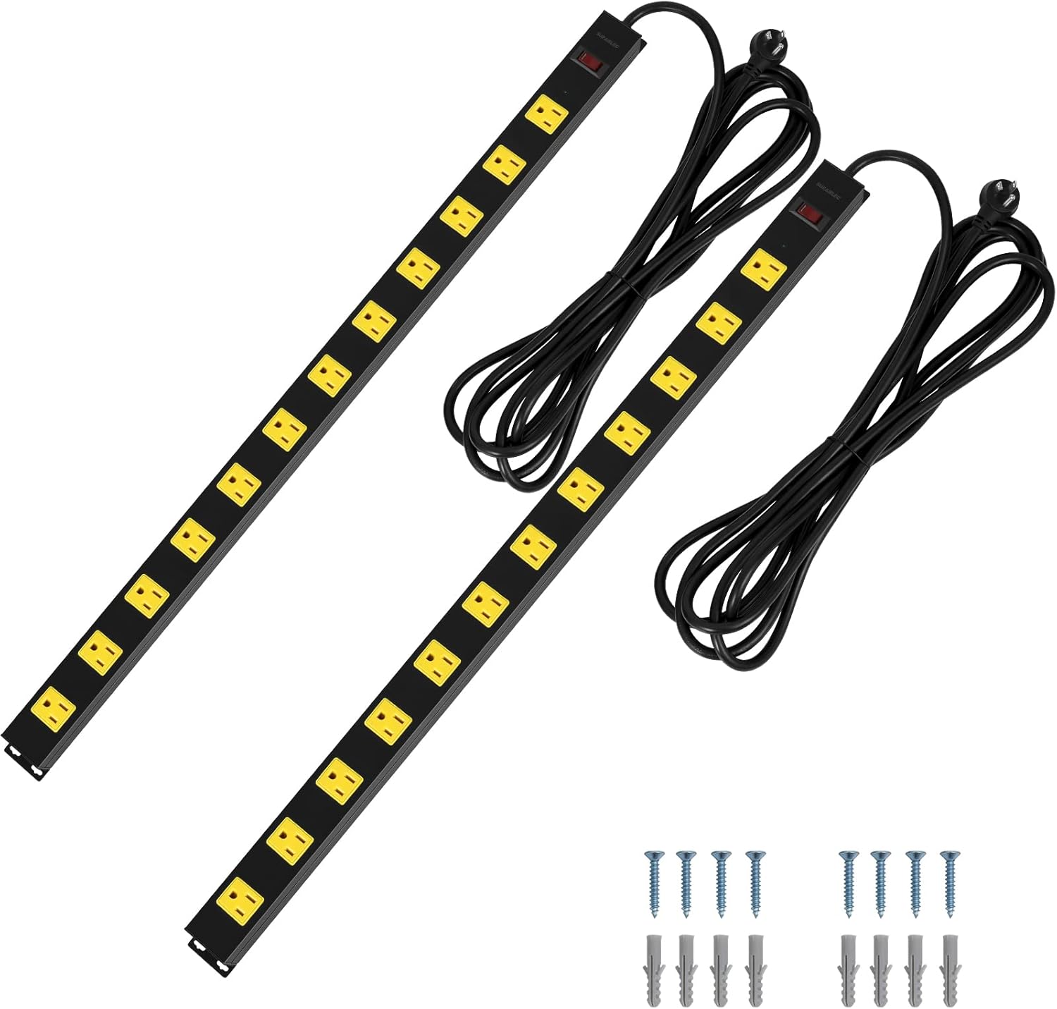 2-Pack 12 Outlet Metal Power Strip with 15 FT Cord Surge Protector I8057