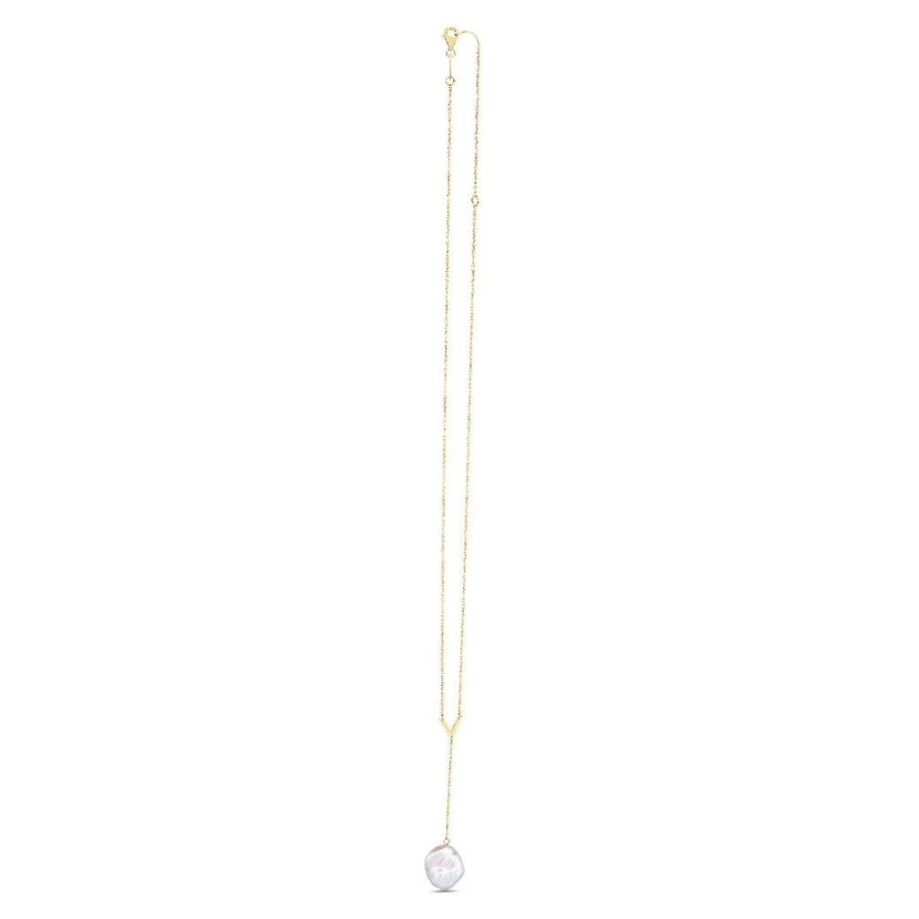 14K Yellow Gold Keshi Pearl Lariat Necklace with Lobster Clasp - 18" O649445