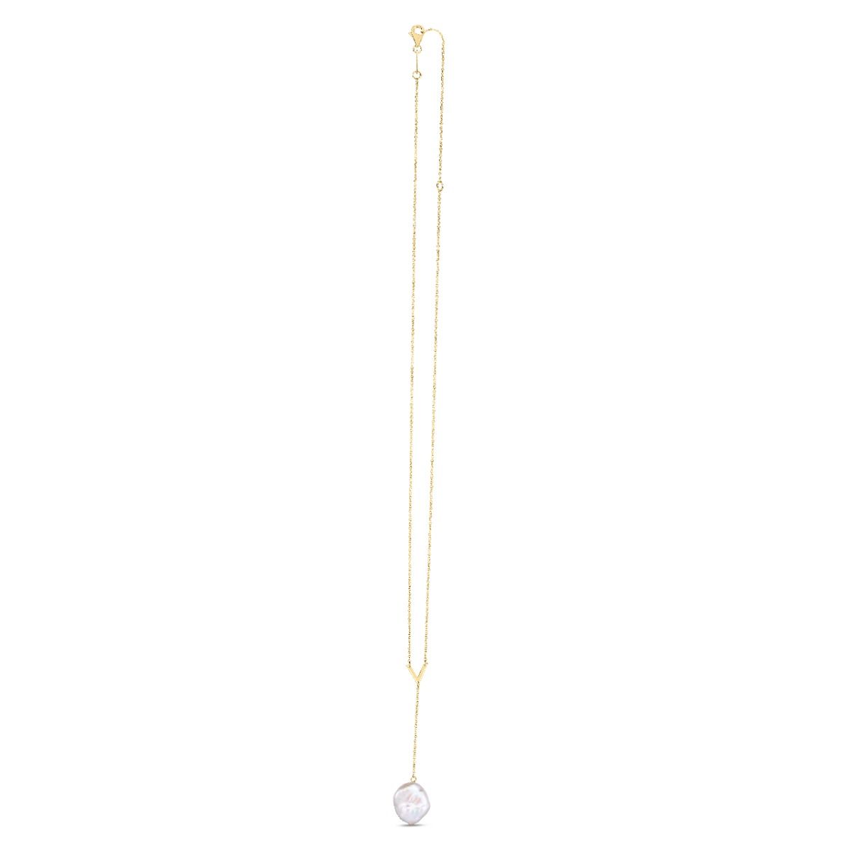 14K Yellow Gold Keshi Pearl Lariat Necklace with Lobster Clasp - 18" O649445