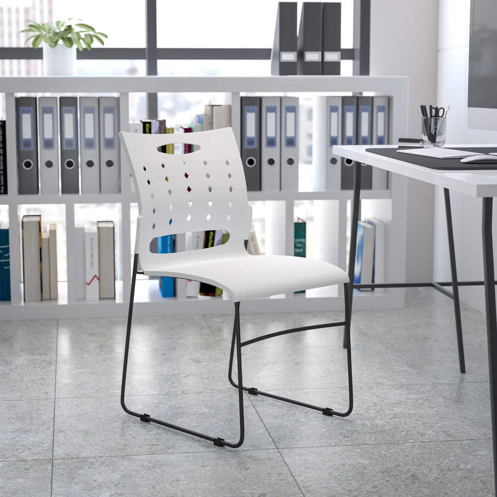 White Sled Base Stack Chair with Air-Vent Back X58306