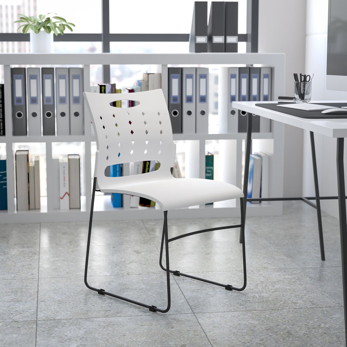 White Sled Base Stack Chair with Air-Vent Back X58306