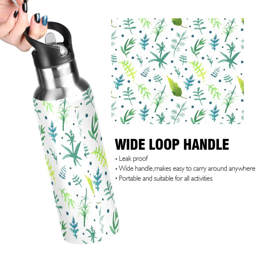 Green Water Bottles Insulated Thermos Kids Stainless Steel Bottle with Straw Lid Flask Leakproof 20 oz Z352