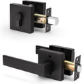 6 Pack Square Matte Black Door Handle Set with Double Keyed Deadbolt H90397