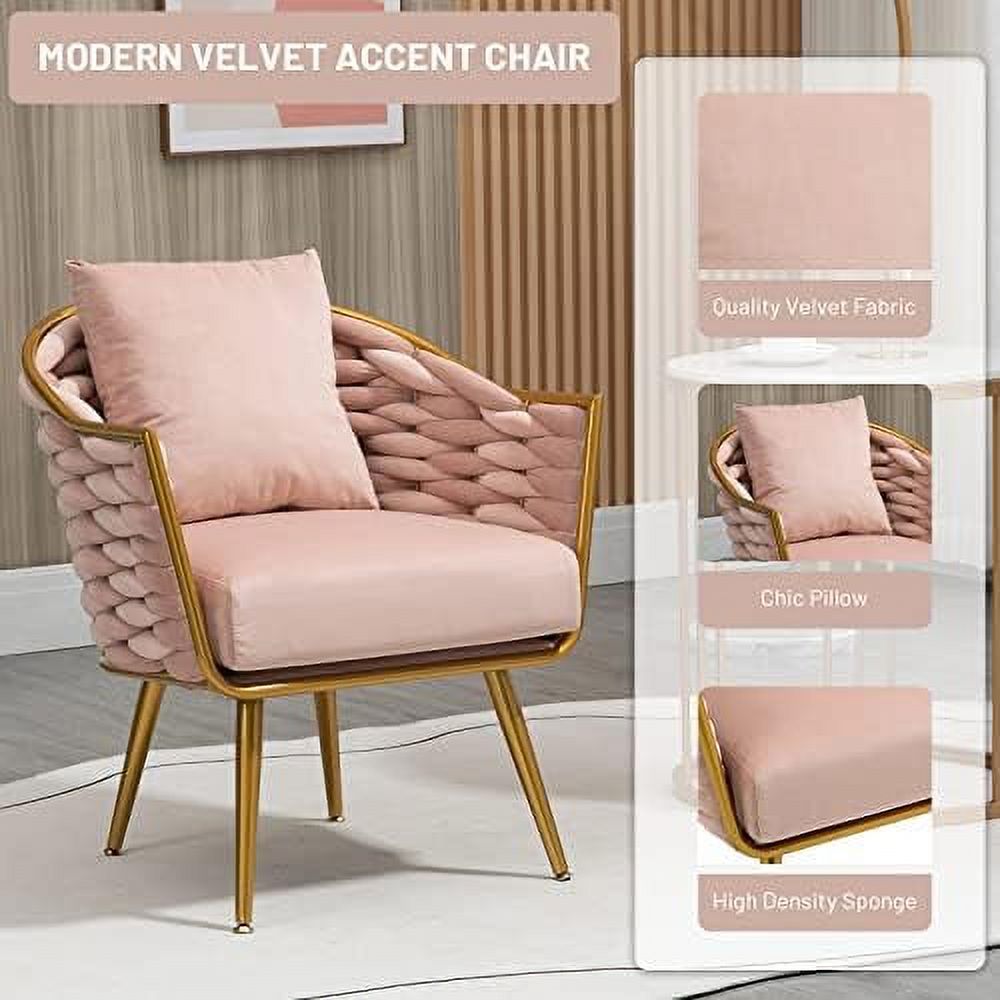 Beige Velvet Accent Chair with Pillow O563521