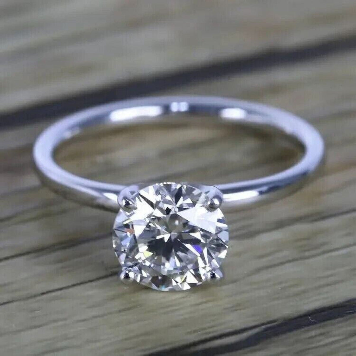 14K White Gold Finish Solitaire Engagement Ring A9102