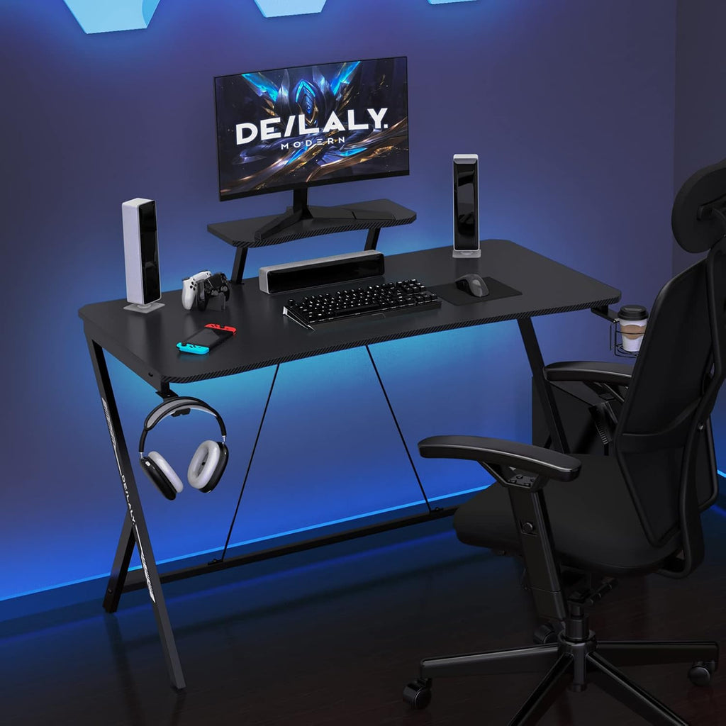 Gaming Computer Desk with Monitor Stand and Cup Holder T43460