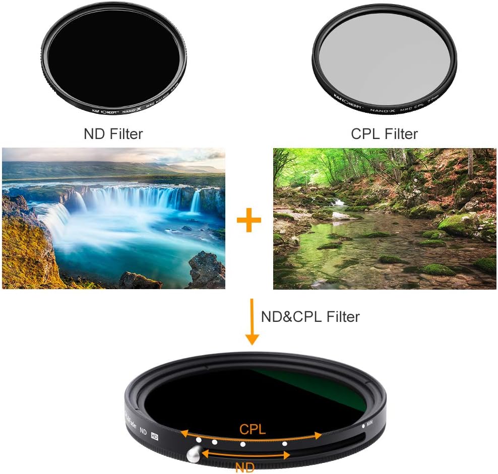 55mm Variable Fader ND2-ND32 ND Filter and CPL Circular Polarizing Filter 2 in 1 Pack of 2 L9475