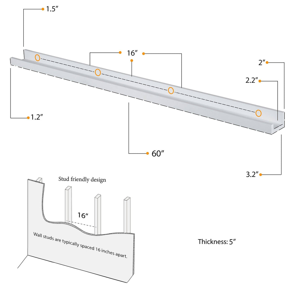 White 60 inch Wall Mount Floating Shelves Set of 2 L2459