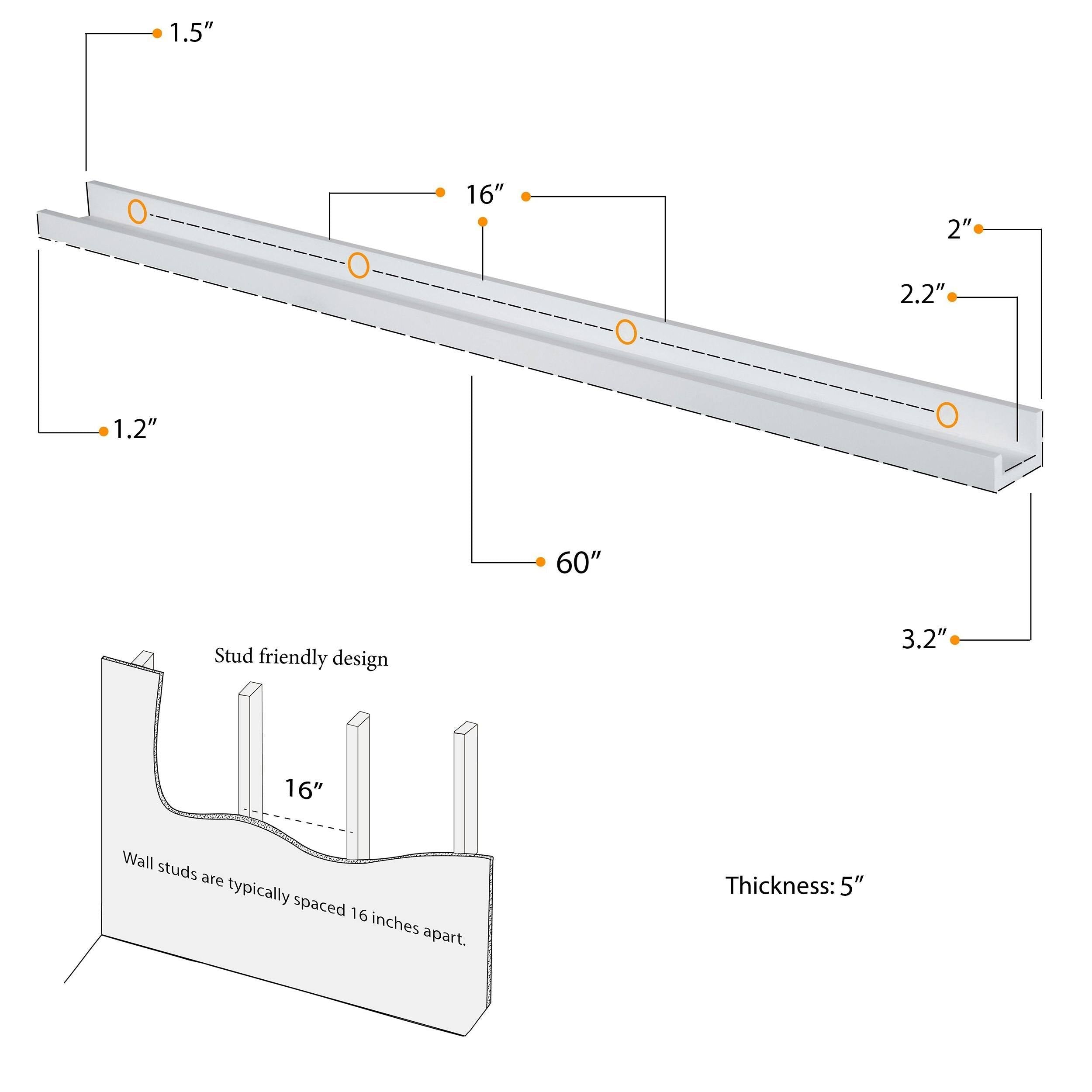 White 60 inch Wall Mount Floating Shelves Set of 2 L2459