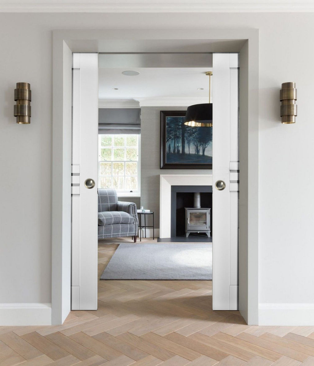 Sliding French Double Pocket Doors 36 x 84 inches White MDF Z997