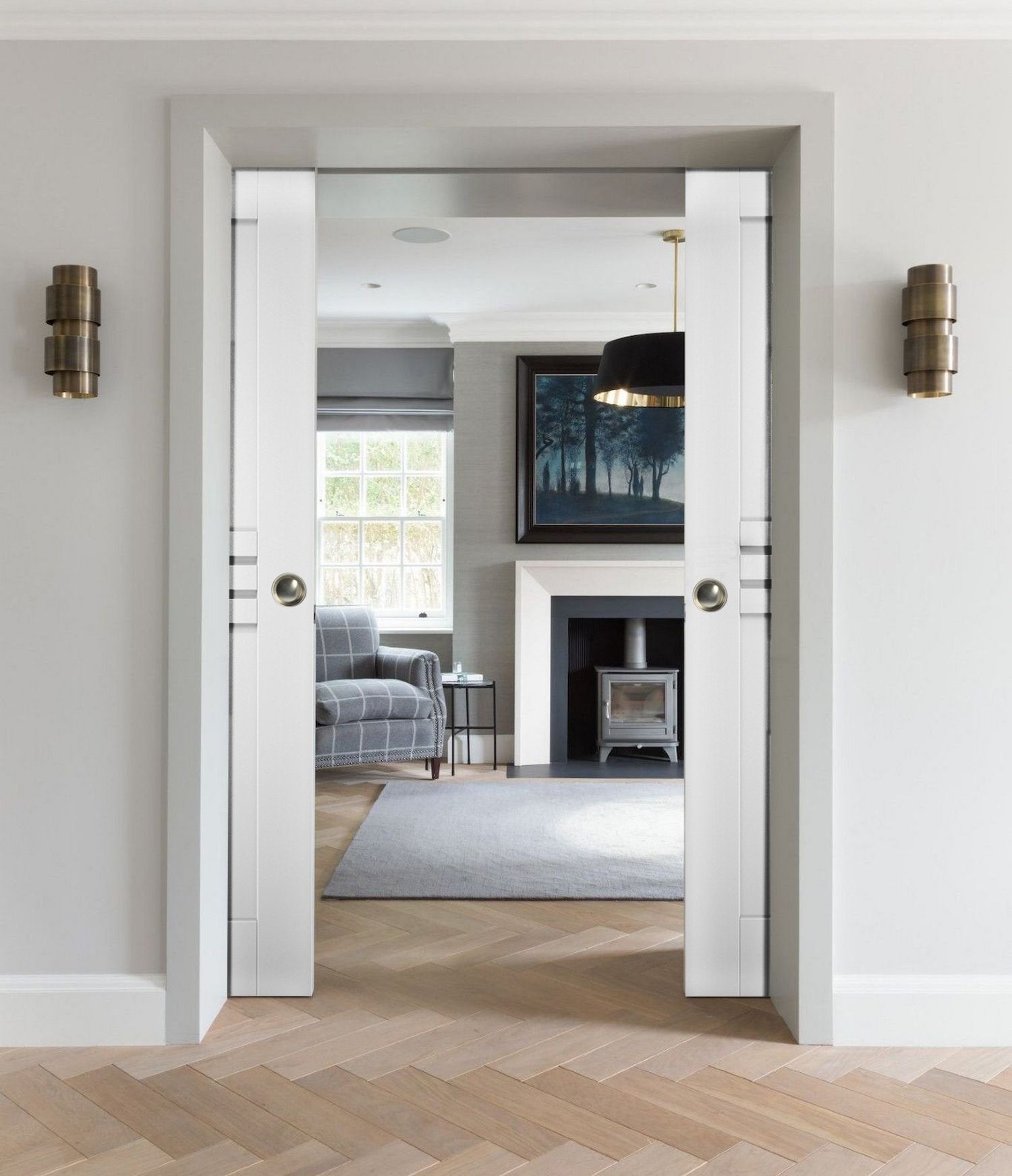 Sliding French Double Pocket Doors 36 x 84 inches White MDF Z997