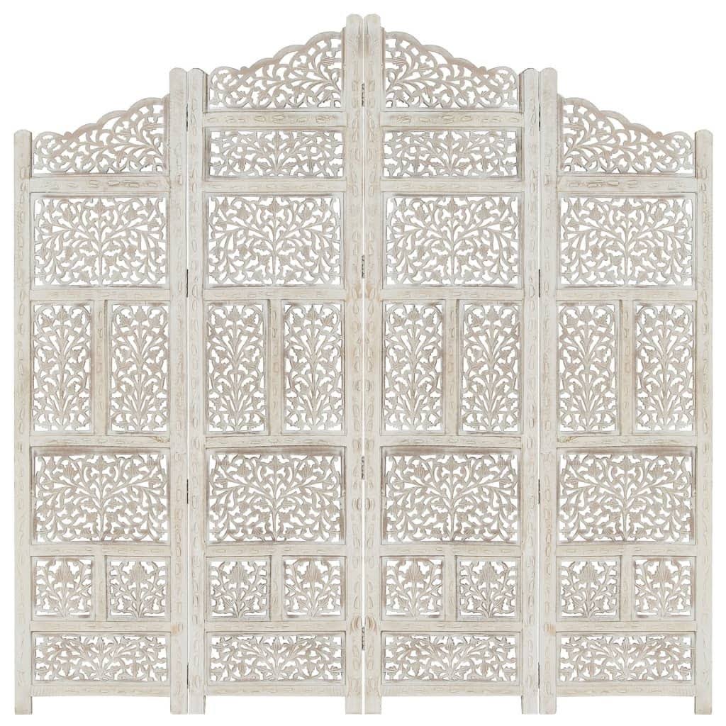 White 4-Panel Solid Mango Wood Room Divider U43564
