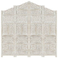 White 4-Panel Solid Mango Wood Room Divider U43564