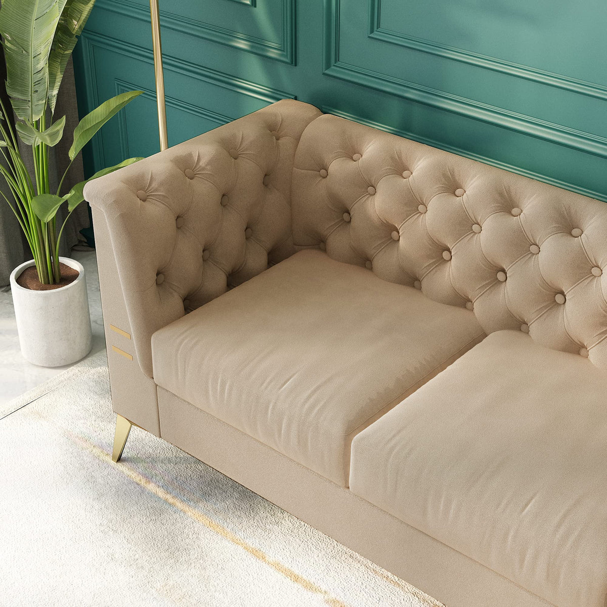 Khaki Velvet Upholstered Sofa Y6264