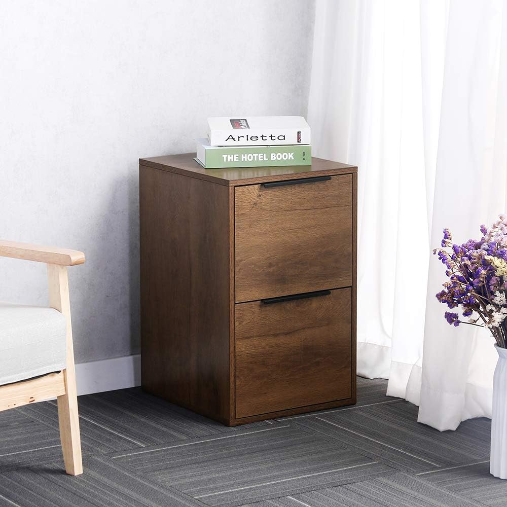 2 Drawers Wooden File Cabinet with Metal Frame B3469