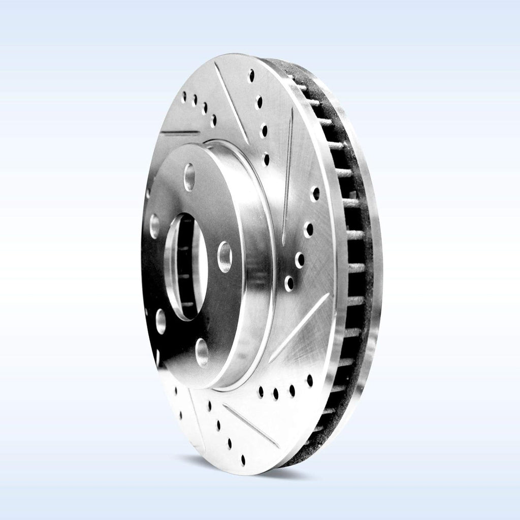 Silver Drilled Slotted Brake Rotors and Semi Metallic Brake Pads X964
