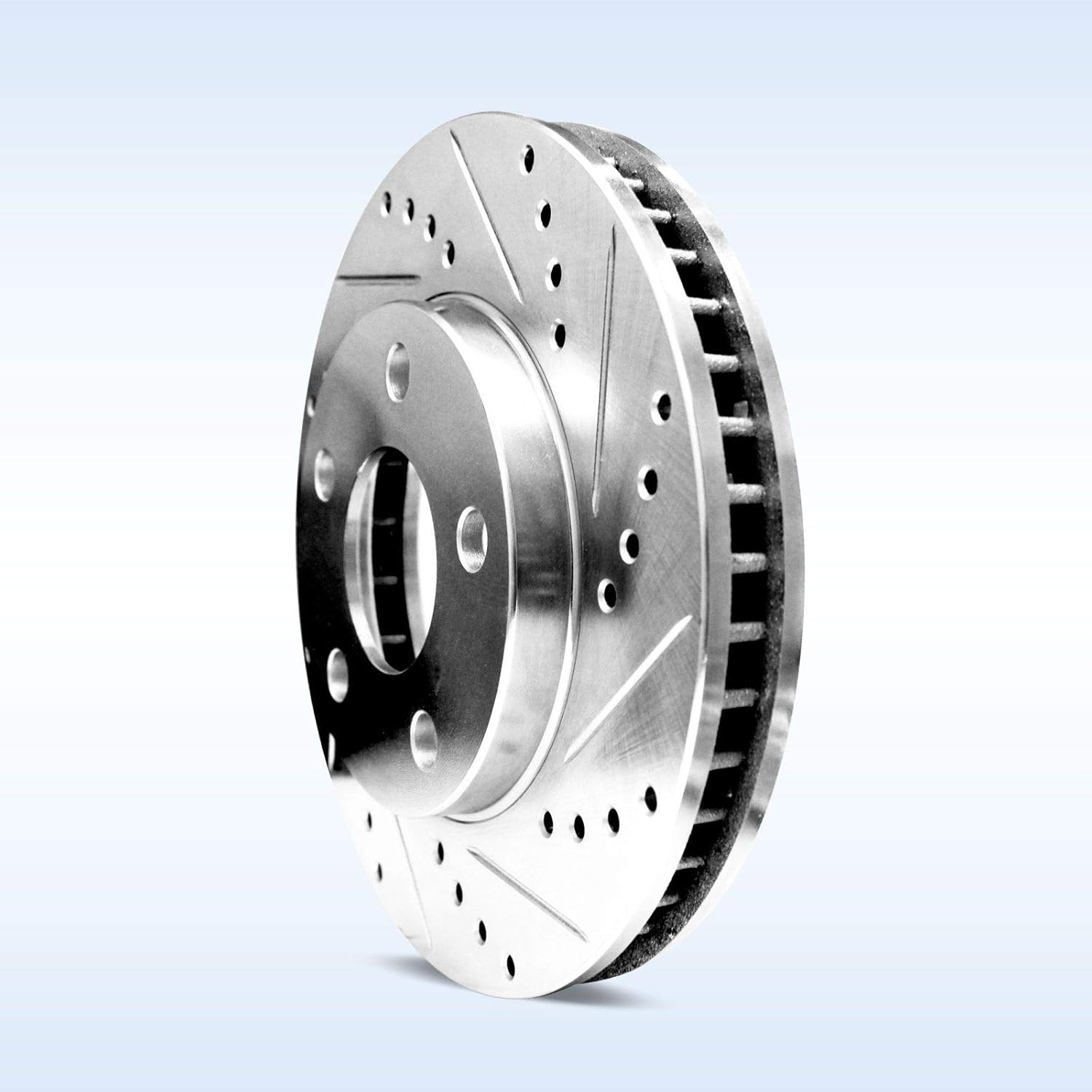 Silver Drilled Slotted Brake Rotors and Semi Metallic Brake Pads X964